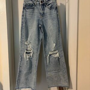 BKE Billie Distressed Cropped Wide Leg Jeans